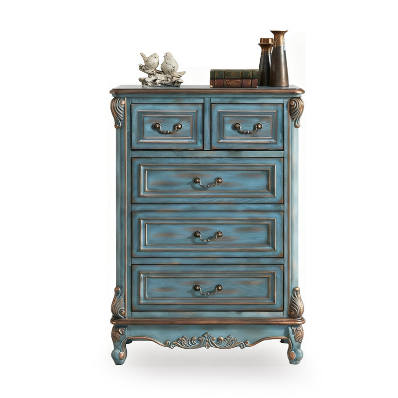 Blue Solid + Manufactured Wood Accent Cabinet, Blue