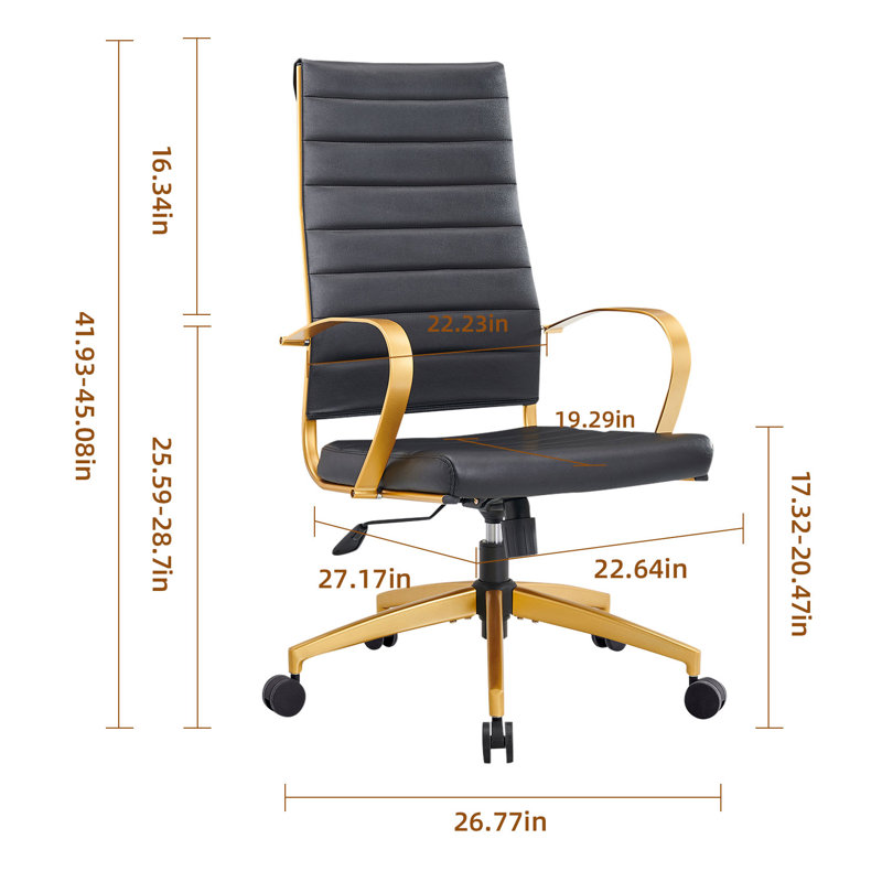 Jive Gold Stainless Steel Highback Office Chair, White, Gold