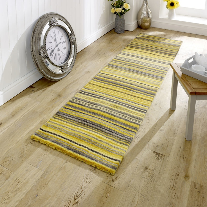 Tarren Handwoven Wool Yellow Rug, Runner 60cm x 230cm