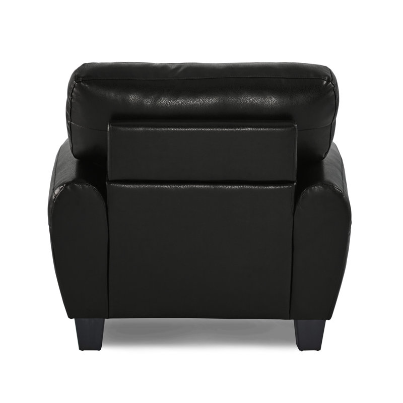 Fauteuil de style rétro en similicuir noir avec base en bois massif pour le soutien de la chaise de salon
