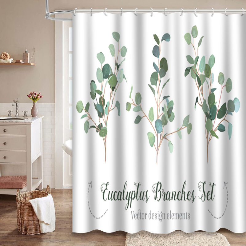 Rideau de douche avec 12 crochets Eucalyptus Branches, L 72 po x l 78 po