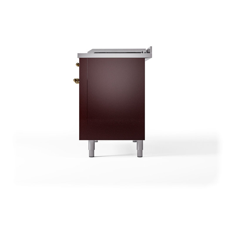 ILVE Nostalgie II Noblesse 48 in Dual Fuel Range, 8 Burner, Griddle, Liquid Propane, Burgundy/Brass