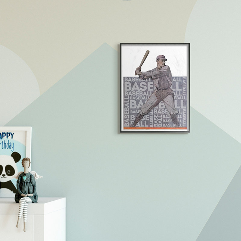 « baseball player sports », art de conception de mots Romain, H 14 po x l 11 po x P 1,5 po, Giclée encadrée noir minuit