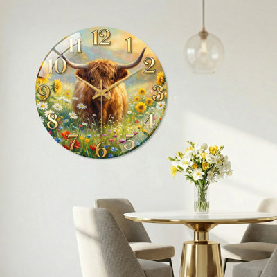 Horloge murale moderne en verre Highland Cow