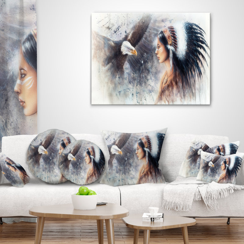  Coussin femme abstraite et mystérieuse prêtresse mystique, 18 po x 18 po, Coussin décoratif