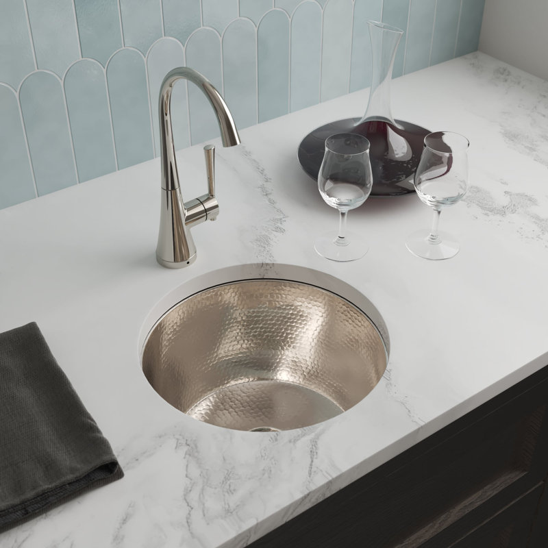 Diego Hand-Hammered Copper 13" L x 13" W Kitchen/Bar Sink, Polished Nickel