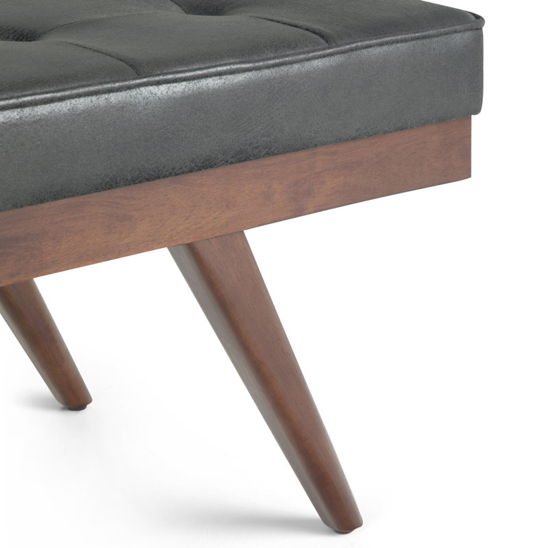 Pierce 48"W Mid-Century Modern Button Tufted Ottoman Bench with Solid Wood Frame, Distressed Black
