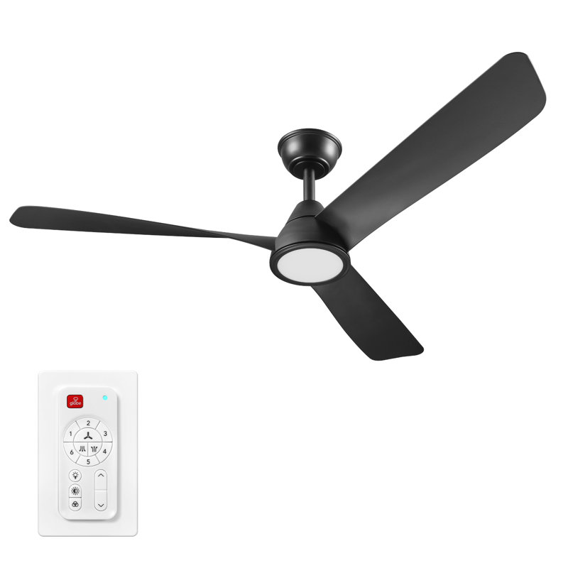 52" Smart Ceiling Fan with LED Light, Remote Control, WhisperQuiet DC Motor, 6 Speeds, Matte Black, Reversible Blades and Airflow