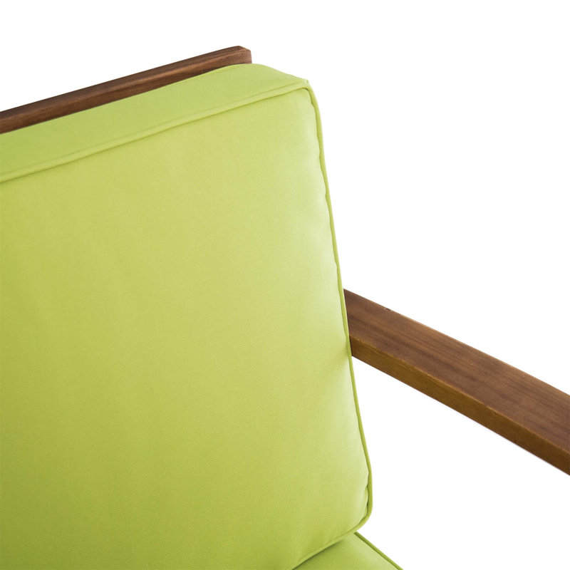 Acacia Wood Club Chairs with Green Cushions, Set of 2