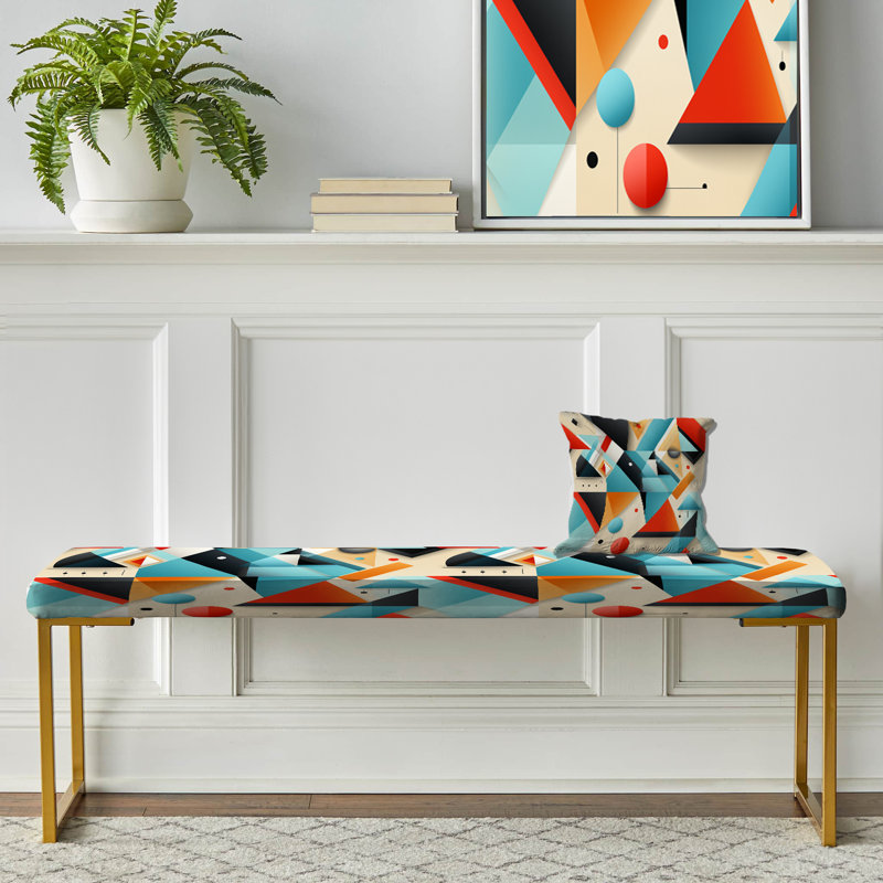 Banc rembourré Mid-Century, Revival Triangular Geometric Pattern