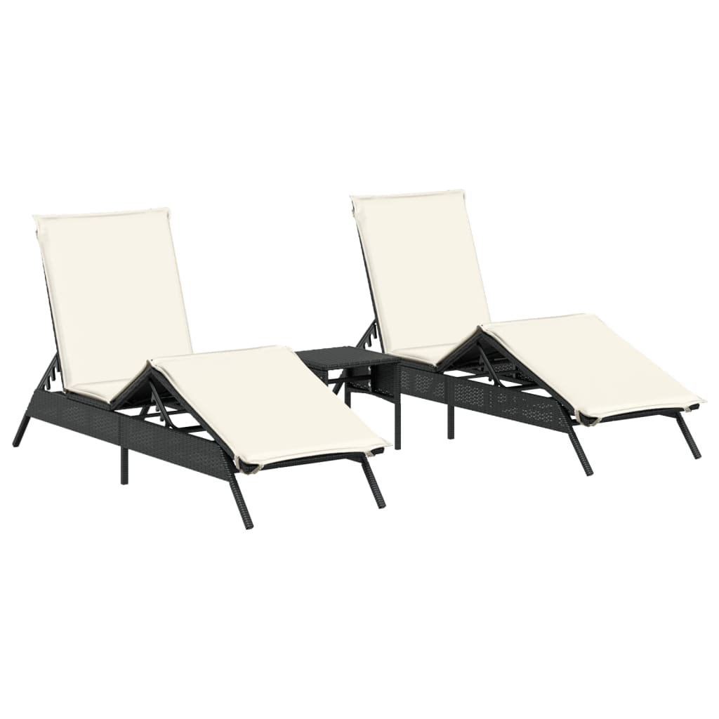 Vidaxl Sonnenliegen 2 Stk. Mit Tisch Grau Poly Rattan