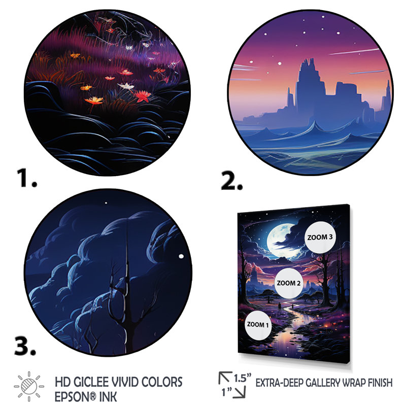 «Blue Astral Walk To The Moon III», art mural paysages spatiaux, Cadre flottant noir, H 32 po x l 16 po x P 1 po