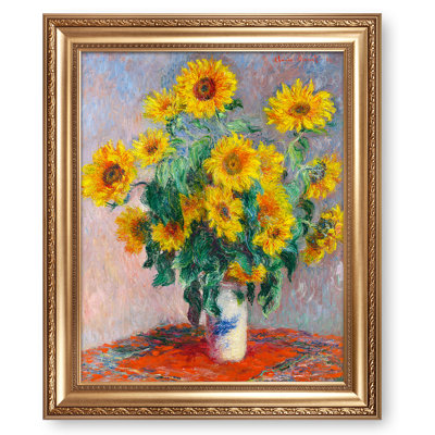 Bouquet de tournesols par Claude Monet, reproductions encadrées World Classic pour HomeDecor, cadre doré large