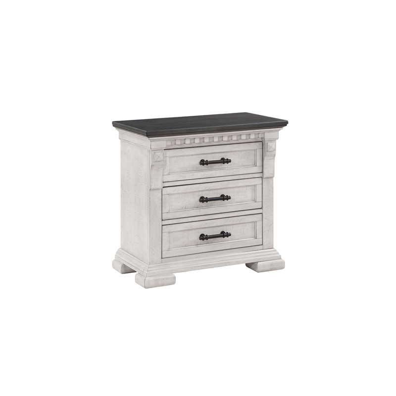 Table de chevet 3 tiroirs blanc antique style transitionnel