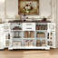 Îlot de cuisine de 54,9 po avec abattant, prise de courant, chariot de rangement de cuisine avec 4 tablettes de porte, portes de grange croisées et porte en verre visuel, îlot de cuisine roulant sur 4 roues pour la cuisine, la salle à manger, blanc-844449426