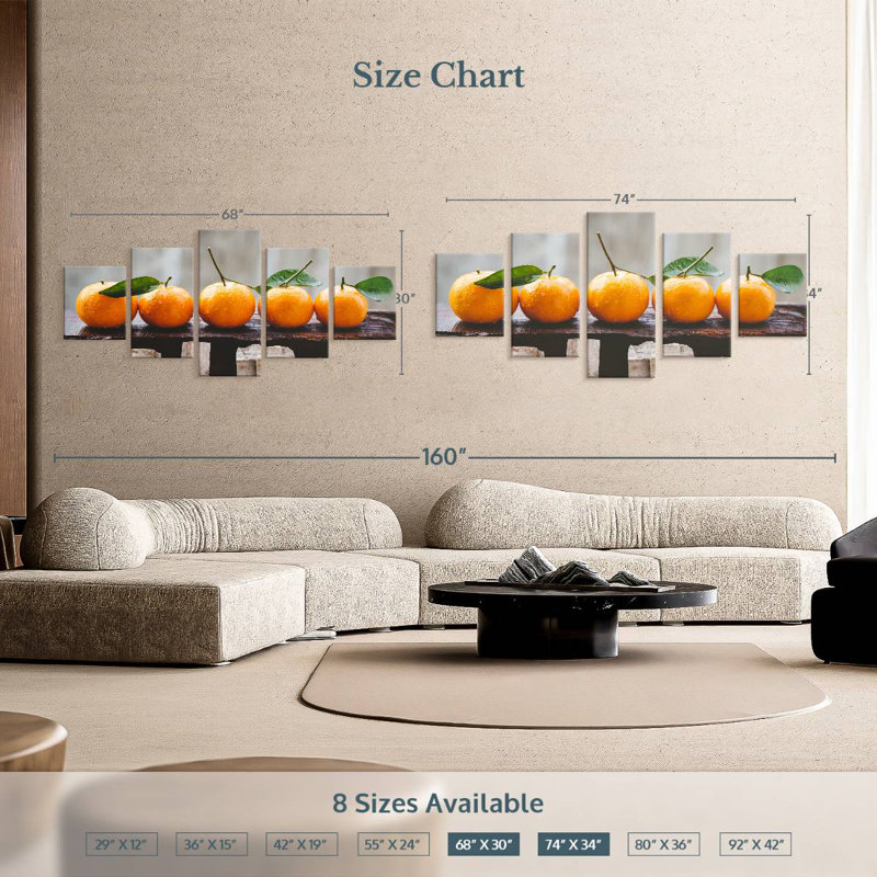 Mandarine et fruits orange, H 30 po x l 68 po