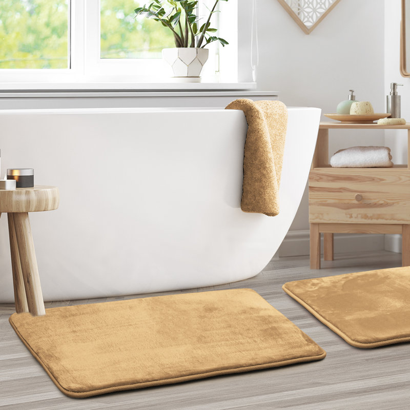 Steph Luxury Ultra Soft and Absorbent Memory Foam Bath Rug Set with Non-Slip Backing, Large: 20"W x 34"L, Camel