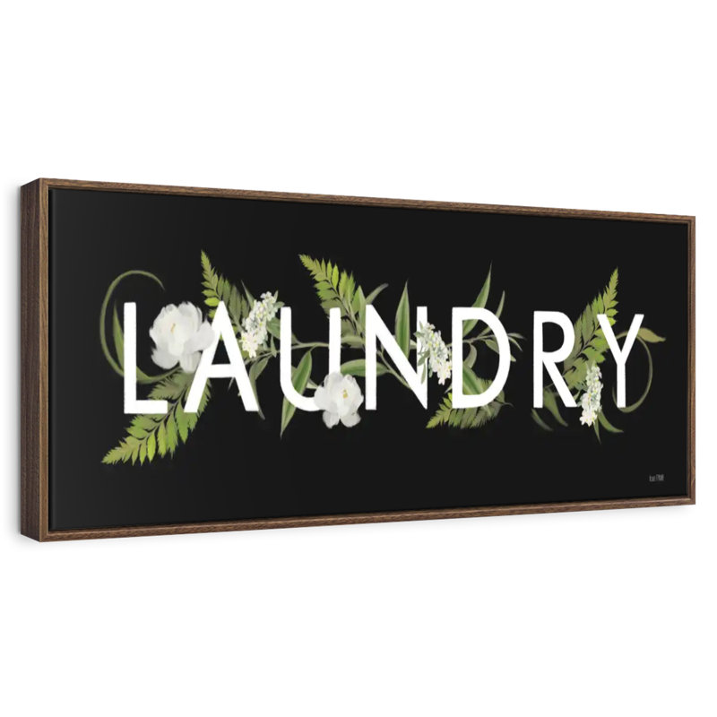 Blanchisserie Floral, 31 po x 11 po, Cadre flottant noyer