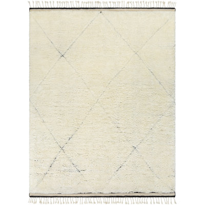 Wool Geometric Area Rug in Cream