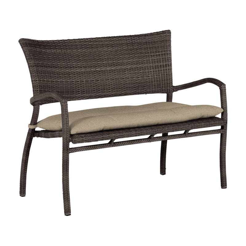 Skye Wicker Garden Bench, Black Walnut, Rollo Cream InsideOut® Linen, No Welt