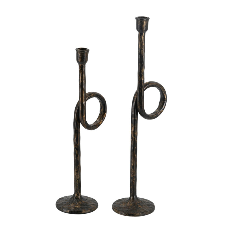 S/2 Black and Gold Iron Candle Holders with Playful Loop Design