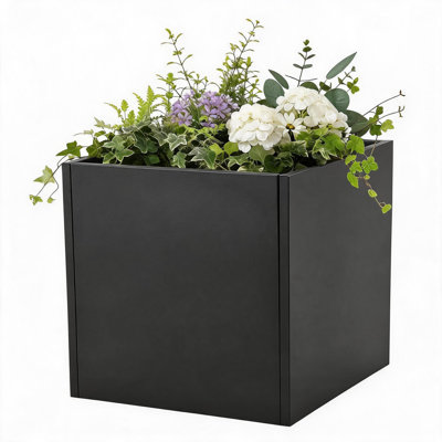 Heavy-Duty Square Metal Planter Box Raised Garden Bed - Black Iron Cube, Adjustable Divider, Double-Layer Outdoor Planter for Patio/Porch/Backyard Vegetables & Flowers - 26 in (66 x 66 x 66 cm)