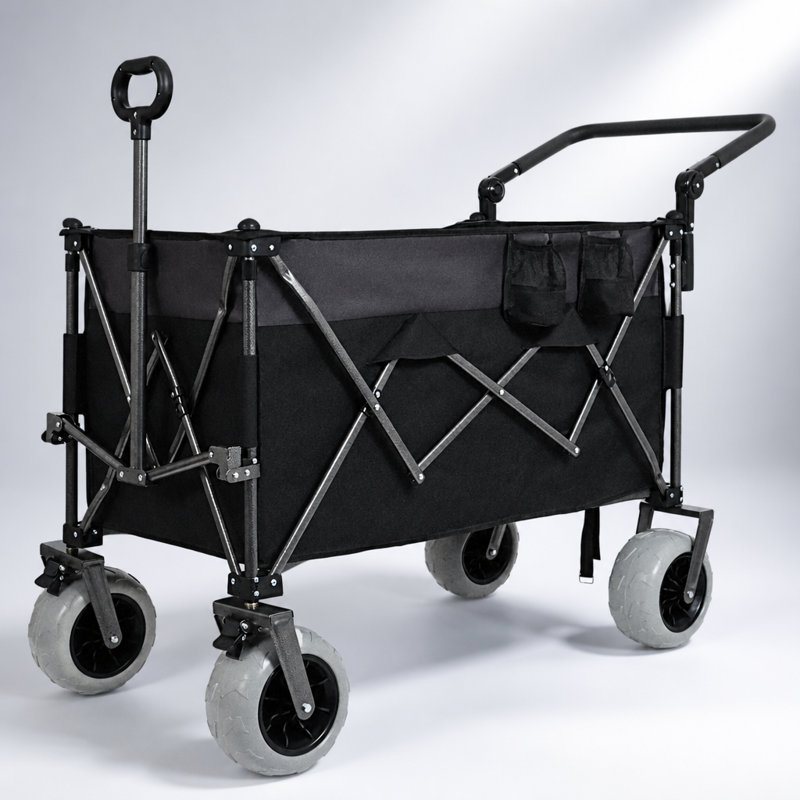 Chariot pliable multifonctionnel avec chariot rotatif et poussoir avec poignée rotative et pneus tout-terrain pour une utilisation extérieure et robuste