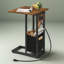 Table d'appoint en forme de C avec station de charge intégrée, table de bout pliable avec sac de rangement, table de rangement pour canapé peu encombrante pour le salon et la chambre à coucher