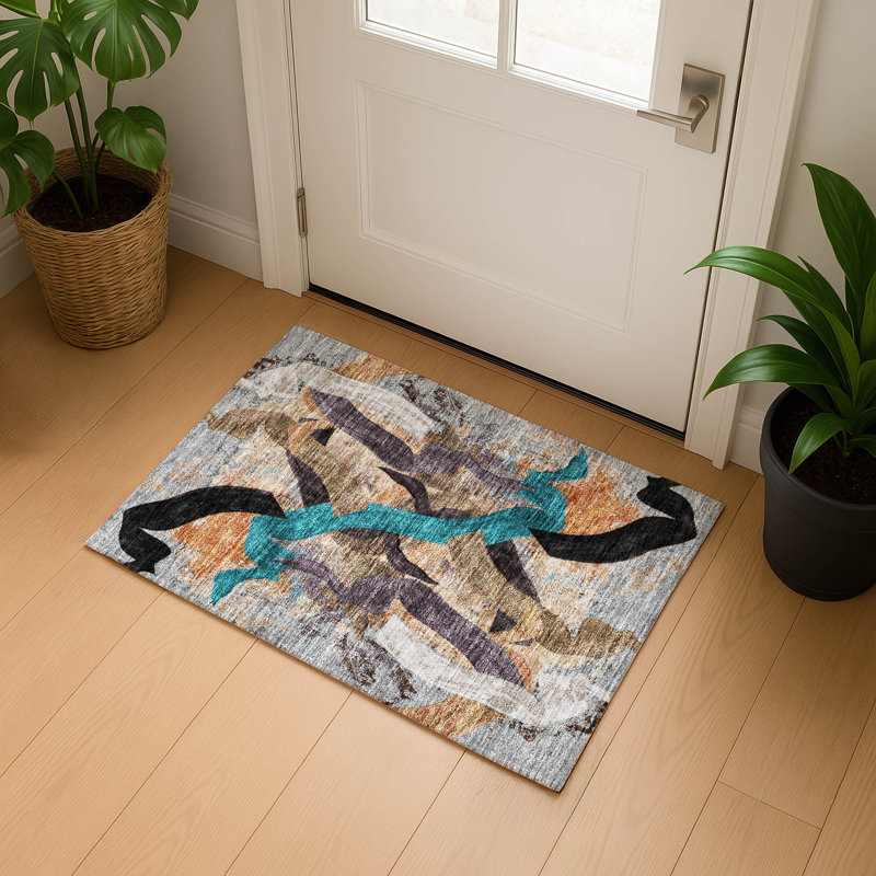 Premium Machine Washable Mayfield AMF2191 abstract Rug, 1'8" x 2'6", Gray