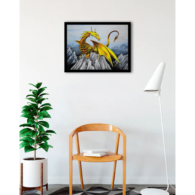 Dessin animé «Dragon» par Ed Capeau, H 26,5 po x l 34,5 po, Papier avec cadre noir, Pas de tapis