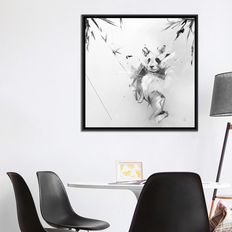 « panda », impression sur toile tendue, H 37 po x l 37 po x P 1,5 po, Toile avec cadre noir, Pas de tapis