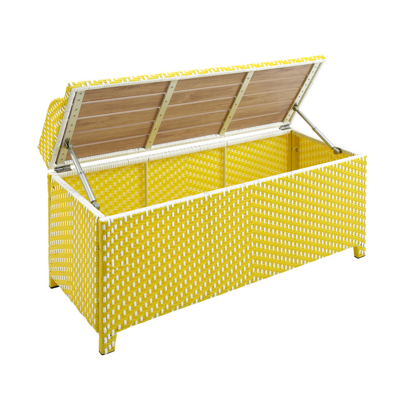 Banc de rangement en osier Angelah Tides, Jaune