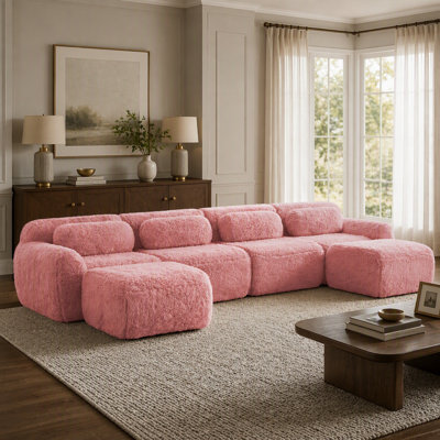 Canapé en forme de U sans os, fond en éponge haute densité 32D, conception antidérapante, conception ergonomique sans assemblage, emballage sous vide à compression complète et combinaison gratuite, pour les salons, chocolat, rose
