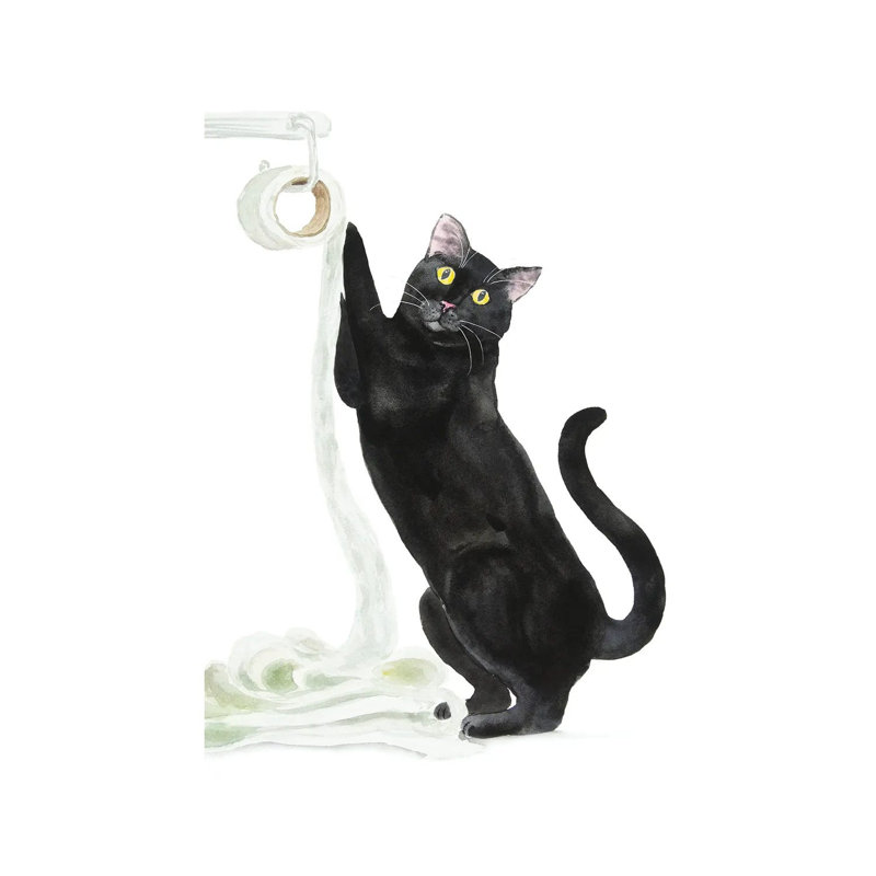 Black Cat And Toilet Paper by Alexey Dmitrievich Shmyrov - Wrapped Canvas Gallery-Wrapped Canvas Giclée