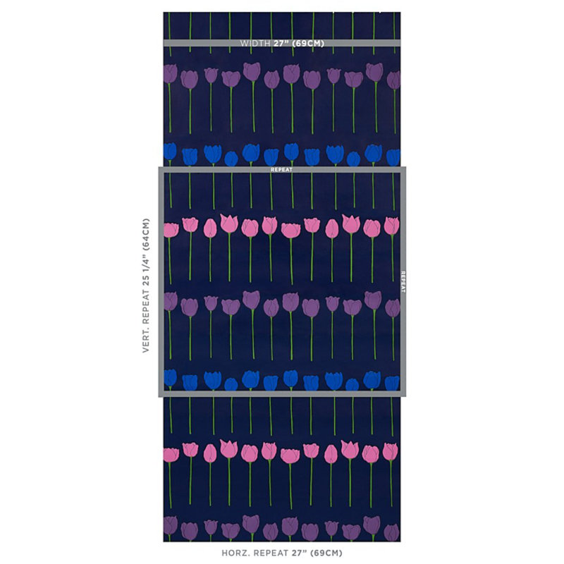 Schumacher x Cristina Buckley Edie Wallpaper, Pink/Dark Blue