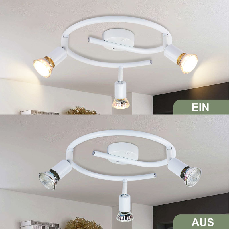 LED Ceiling Spotlight Swiveling GU10 3 Flame Ceiling Spots Industrial Living Room, White