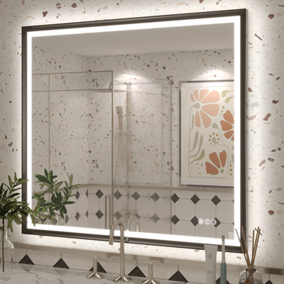 Molly Black Metal Framed LED Front Light and Backlit Anti-Fog Wall Bathroom/ Vanity Mirror