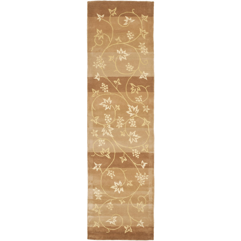 Tapis brun en laine touffeté à la main French Tapis, Tapis de couloir 2 pi 6 po x 10 pi