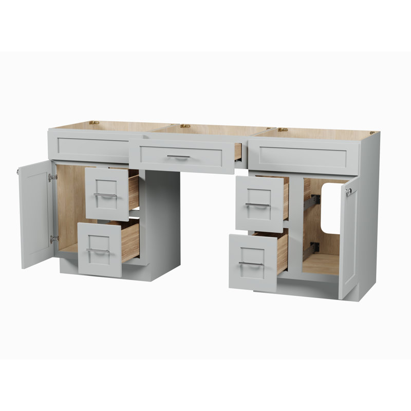 Ensemble de meuble-lavabo double 72 po avec bureau Disar, Gris