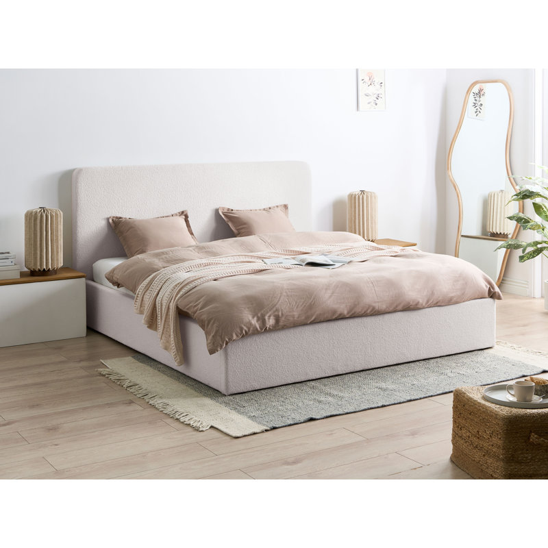 Upholstered Lift Up Storage Ottoman Bed, Super King (6'), White