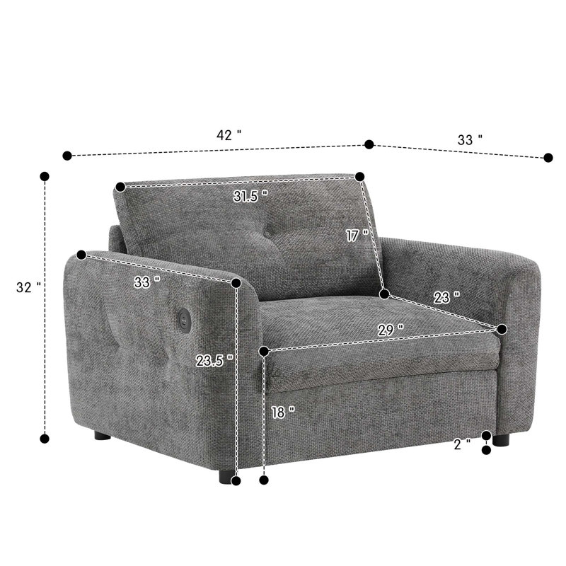 Canapé simple 42 po Chenille, Gris