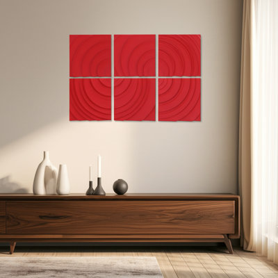 Ensemble de panneaux muraux 3D contemporains en toile sur toile pour le bureau à domicile, ensemble de salon de 6 à 14 po - rouge