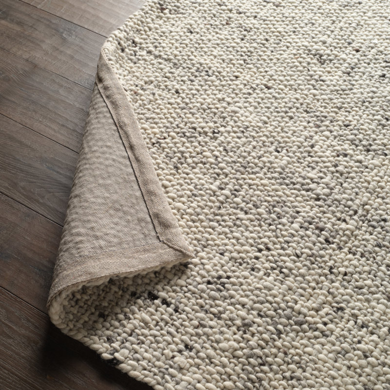 Tapis ivoire / gris uni fait à la main Cambridge (9 pi x 12 pi), Rectangle 9 pi x 12 pi