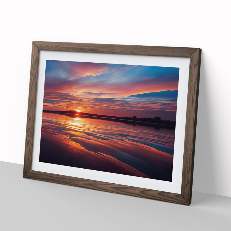 XH1022-5570X Lively Seascape At Sunset - Single Picture Frame Print, 46cm H x 64cm W, Walnut