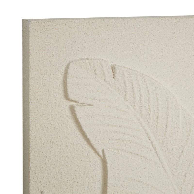 Wood Dimensional Relief Leaf Cream Wall Decor with Sandstone Texture Set