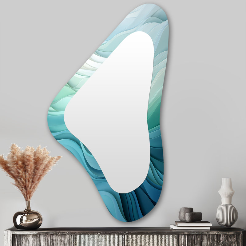 Miroir mural asymétrique moderne vert et blanc Sway Wave Serenity III