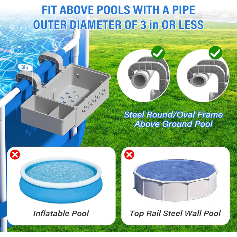 2Pack Poolside Storage Basket,Above Ground Pool Accessories,Stretchable Pool Toy Basket With Pool Cup Holder,Poolside Storage For Most Frame Pools,Grey