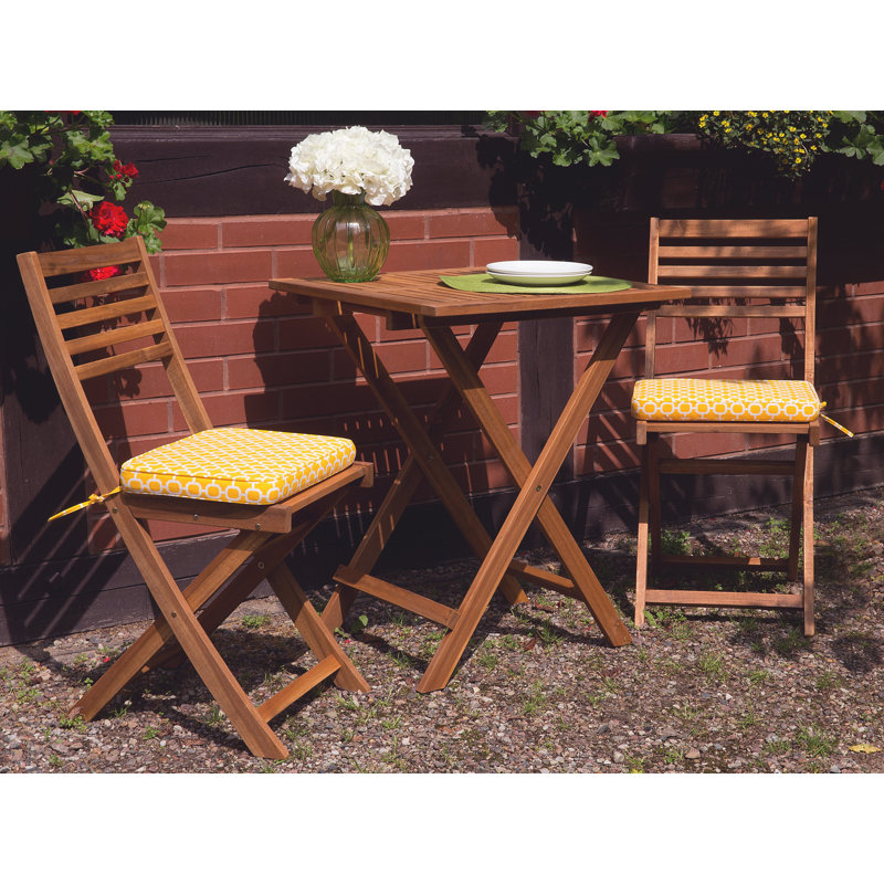 Nostrand 2 - Person Acacia Solid Wood Patio Dining Set Square Table with Cushions Included, Dark Wood