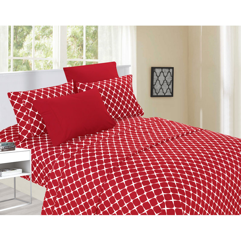 Ensemble de draps en percale 4 pièces Elegant Comfort, Ensemble de draps pour grand lit avec 2 taies d'or, Bourgogne