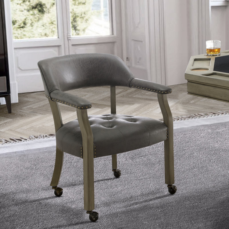 LUMERA Collection Swivel Tufted Arm Dining Chair Poker Chair Dark Brown, Dark Brown, Weathered Gray, 1